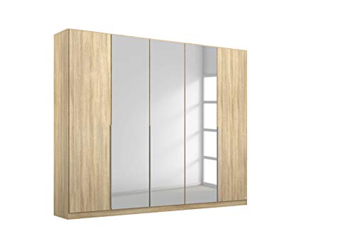 Rauch Möbel Alabama Schrank Kleiderschrank Drehtürenschrank Eiche Sonoma mit Spiegel 5-türig inklusive Zubehörpaket Basic 3 Kleiderstangen, 3 Einlegeböden BxHxT 226x210x54 cm