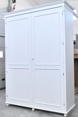 Casa Padrino Landhausstil Schlafzimmerschrank Weiß 200 x 70 x H. 270 cm - Massivholz Kleiderschrank mit 2 Türen - Massivholz Schlafzimmer Möbel - Landhausstil Möbel