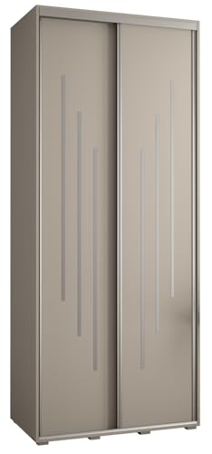 MEBLE KRYSPOL Dakota 8 Schrank mit Zwei Schiebetüren - Moderner Kleiderschrank mit Kleiderstange und Regalen - 235,2x100x45cm - Kaschmir Silber