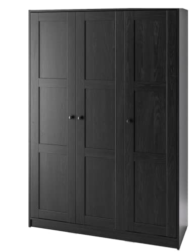 1CLIQKART RAKKESTAD Kleiderschrank mit 3 Türen, Schwarz Braun, 117 x 176 cm