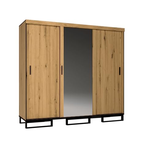 Schrank mit Schiebetüren, Füße aus Stahl, schwarz, Schlafzimmermöbel, Kleiderschrank – Loso 250