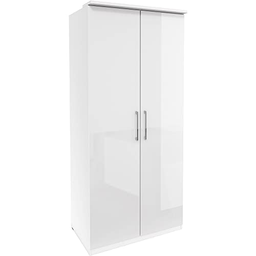 Lomadox Kleiderschrank 2 Türen in weiß mit Fronten in Hochglanz, B/H/T: ca. 90/217/63 cm
