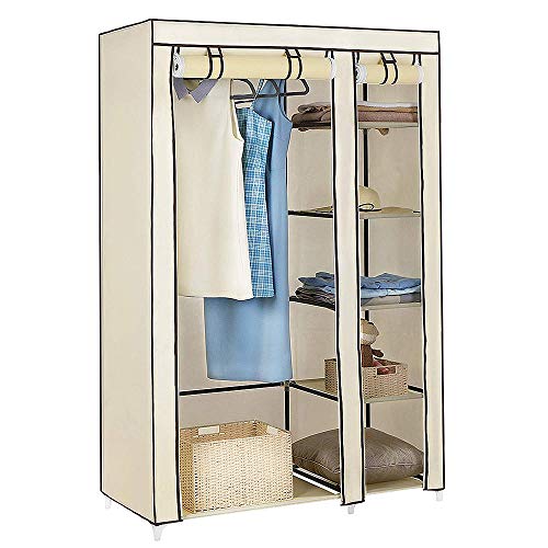 MENGDA Kleiderschrank, offener Kleiderschrank, Kleiderschrank aus Stoff, faltbar, mit Fächern, viel Platz, Vliesstoff, für Schlafzimmer, Wohnzimmer (110 * 45 * 175cm-Einzeltür-beige)