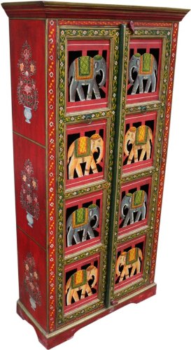 GURU SHOP Schrank, Kleiderschrank mit Elefantenverzierungen - Modell 4, Rot, 180x90x38 cm, Schränke & Kleiderschränke