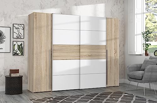 FORTE NARAGO Kleiderschrank, Holzwerkstoff, Eiche Sonoma Sägerau Nachbildung mit Weiß, B x H x T: 270,3 x 210,5 x 61,2 cm