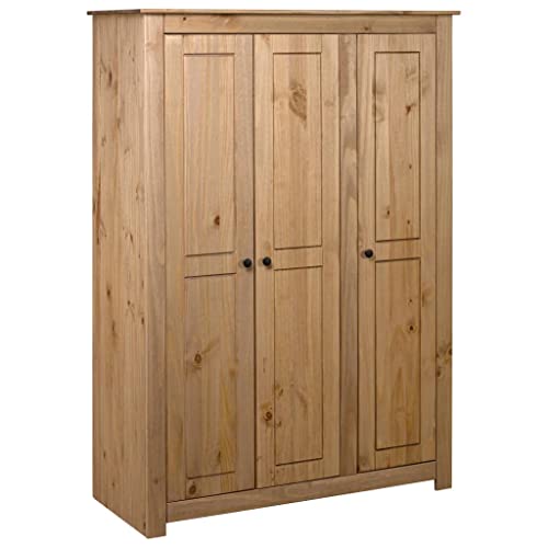 RAUGAJ Kleiderschrank mit 3 Türen, 118 x 50 x 171,5 cm, Pinie, Panama-Serie, Farbe: Naturholz