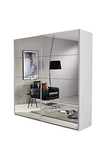 Rauch Möbel Subito Schrank Schwebetürenschrank Kleiderschrank Weiss mit Spiegel, 2-türig, inkl. 2 Kleiderstangen, 2 Einlegeböden, BxHxT 136x197x61 cm