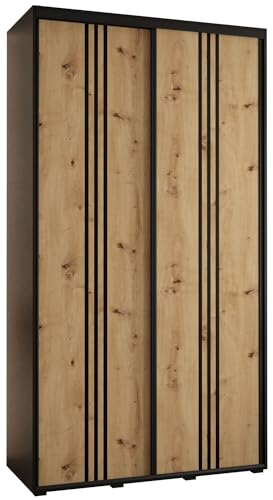 MEBLE KRYSPOL Davos 6 130 Schlafzimmerschrank mit Zwei Schiebetüren - Moderner Kleiderschrank mit Kleiderstange und Regalen - 235,2x130x45 cm - Schwarz Artisan Schwarz