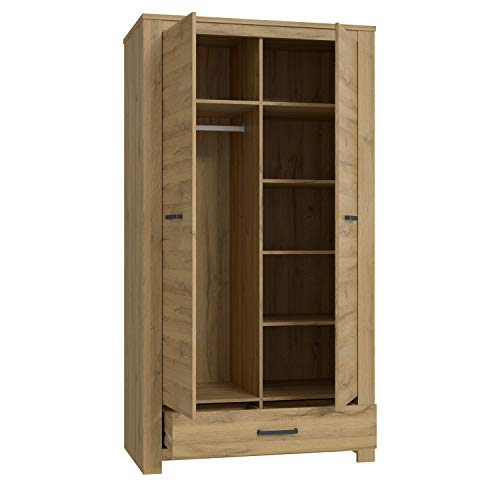FORTE Havanna Kleiderschrank mit 2 Türen und 1 Schublade, Holzwerkstoff, Alteiche, 106,6 x 197,9 x 60,1 cm