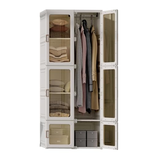 Dripex Kleiderschrank, Schrank 69 x 170 x 50 cm (B x H x T), einfache Montage, Faltbarer Mehrzweckschrank mit Stange, magnetische Türen, für Wohnzimmer Schlafzimmer Weiß