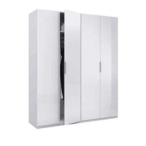 Habitdesign Schrank mit 4 Türen, Maße 200 cm (Höhe) x 180 cm (Breite) x 52 cm (Tiefe), Holzwerkstoff, Glänzend Weiß, 200 x 180 x 52 cm