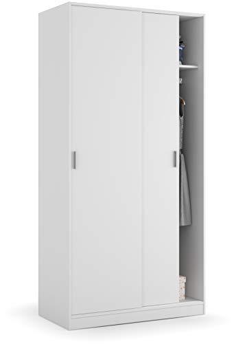 Kleiderschrank mit Zwei Schiebetüren mit Kleiderstange und einem Innenregal, Farbe Weiß, Maße 100 x 200 x 51 cm
