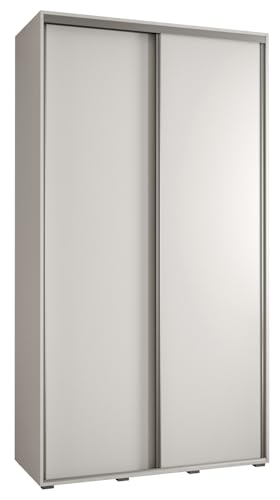 MEBLE KRYSPOL Davos 1 130 Schlafzimmerschrank mit Zwei Schiebetüren - Moderner Kleiderschrank mit Kleiderstange und Regalen - 235,2x130x45 cm - Weiß Weiß Silber
