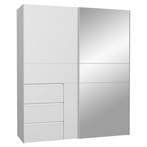 FORTE Kleiderschrank, Holzwerkstoff, Weiß mit Spiegel, 170,3 x 200,5 x 61,2