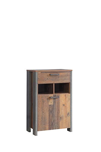 FORTE Clif Schuhschrank mit 1 Tür und 1 Schublade, Holzwerkstoff, Old Wood Vintage Dekor und Betonoptik dunkelgrau, 67 x 105,5 x 41,6 cm
