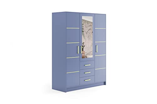 ALTDECOR Kleiderschrank mit Spiegel und selbstschließenden Flügeltüren - BALA - 150 x 200 cm - Blau