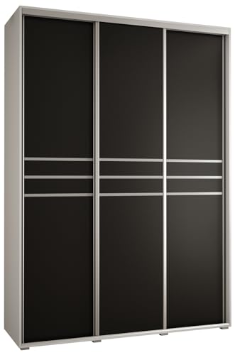 MEBLE KRYSPOL Davos 10 180 Schrank mit DREI Schiebetüren für Schlafzimmer - Moderner Aufbewahrungsschrank mit Kleiderstange und Regalen - 235,2x180x45 cm - Weiß Schwarz Silber