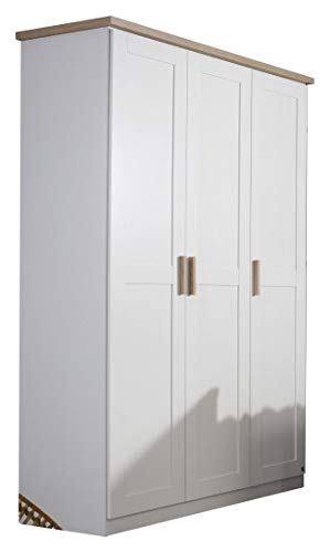Kleiderschrank weiß/braun 3 Türen B 141 cm Kinderzimmer Jugendzimmer Schlafzimmer Drehtürenschrank Wäsche Schrank