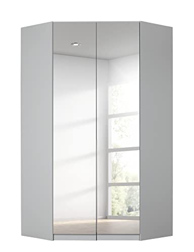 Rauch Möbel Alabama Eckschrank Schrank Kleiderschrank Grau mit Spiegel, 2-türig, inkl. Zubehörpaket Basic, 1 Kleiderstange, 12 Einlegeböden, BxHxT 117x229x117 cm