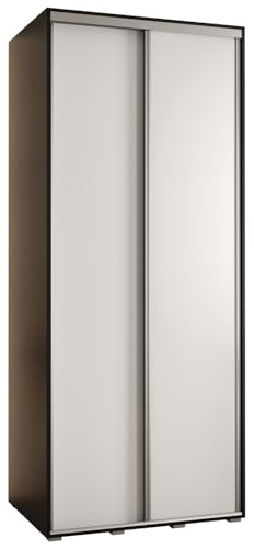 MEBLE KRYSPOL Davos 1 120 Schlafzimmerschrank mit Zwei Schiebetüren - Moderner Kleiderschrank mit Kleiderstange und Regalen - 235,2x120x45 cm - Schwarz Weiß Silber