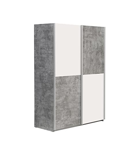 FORTE Lupo Schwebetürenschrank, Holzwerkstoff, Betonoptik Grau mit Weiß , B x H x T: 120 x 190,5 x 61,2 cm
