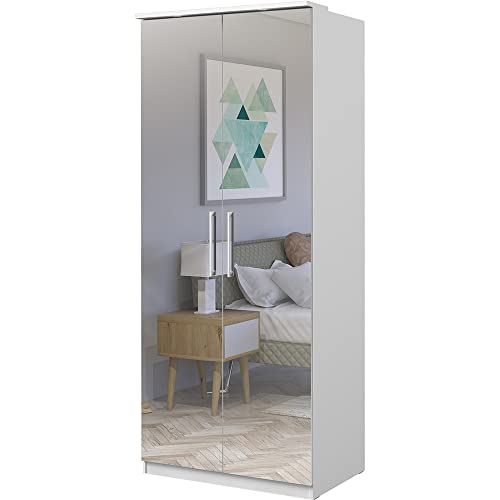 Lomadox Kleiderschrank mit Spiegeltüren weiß mit LED Beleuchtung, B/H/T: ca. 90/217/63 cm
