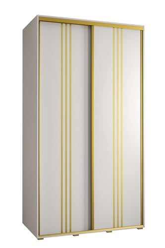 MEBLE KRYSPOL Davos 6 140 Schlafzimmerschrank mit Zwei Schiebetüren - Moderner Kleiderschrank mit Kleiderstange und Regalen - 235,2x140x60 cm - Weiß Weiß Gold