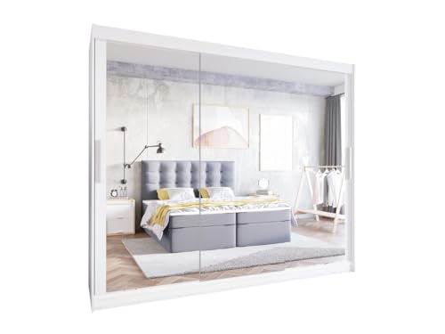 Easy4You LIII 250 cm Weiß Schiebetüren Kleiderschrank 250x215x58 cm mit Spiegel - Schlafzimmermöbel, Aufbewahrung - Mehrzweckschrank