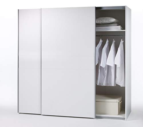 Stella Trading Eleganter Kleiderschrank mit viel Stauraum - Vielseitiger Schwebetürenschrank in Weiß, Bauchbinde Weiß - 215 x 210 x 58 cm (B/H/T)