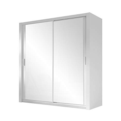 Selsey ORDU - Kleiderschrank / Schwebetürenschrank optional mit Spiegel, 150 cm breit (Weiß, mit Spiegel)