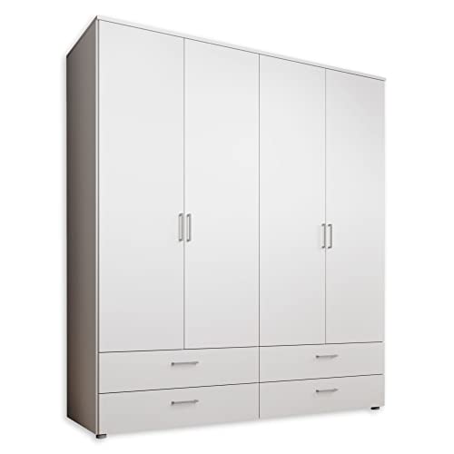 SPAZIO Kleiderschrank in Weiß - Vielseitiger Drehtürenschrank 4-türig für Ihr Schlafzimmer - 184 x 199 x 48 cm (B/H/T)