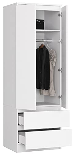 BDW Kleiderschrank, 2-türiger Kleiderschrank, 2 Schubladen, Kleiderschrank für das Schlafzimmer, Wohnzimmer, Flur, 180x60x51cm