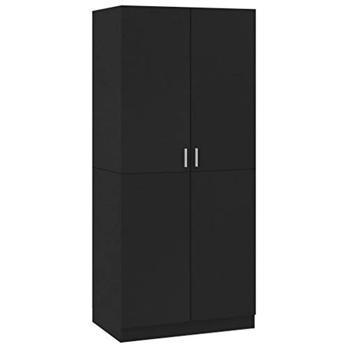 vidaXL Kleiderschrank mit 2 Türen Garderobenschrank Garderobe Schrank Dielenschrank Schlafzimmerschrank Schwarz 80x52x180cm Holzwerkstoff