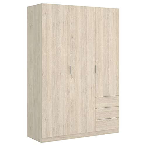 HOMEKIT Kleiderschrank mit 3 Türen und 3 Schubladen, Holz, Natur, 121x184x52 cm