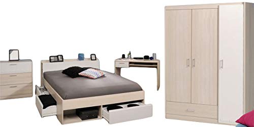 Kinderzimmer 4-teilig grau/weiß inkl Funktionsbett + Kleiderschrank + Schreibtisch + Kommode Drehtürenschrank Wäscheschrank Jugendzimmer