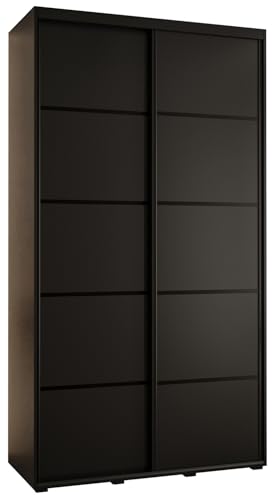 MEBLE KRYSPOL Davos 4 130 Schrank mit Zwei Schiebetüren für Schlafzimmer - Moderner Kleiderschrank mit Kleiderstange und Regalen - 235,2x130x60 cm - Schwarz Schwarz Schwarz
