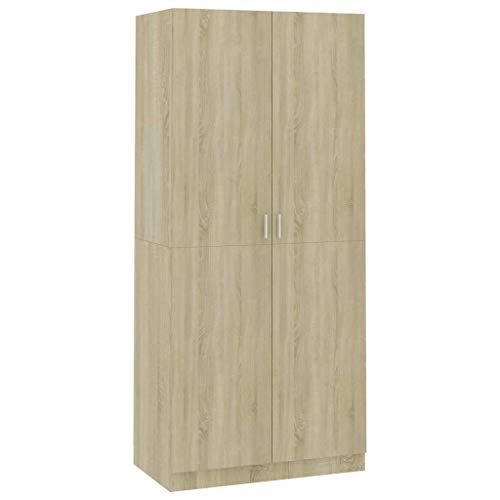 vidaXL Kleiderschrank mit 2 Türen Garderobenschrank Garderobe Schrank Schlafzimmerschrank Dielenschrank Sonoma-Eiche 90x52x200cm Holzwerkstoff