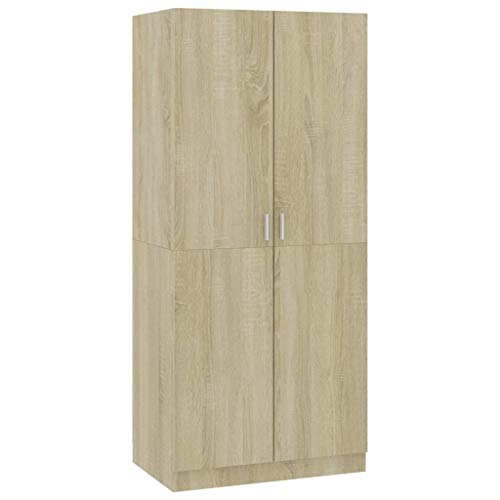 vidaXL Kleiderschrank mit 2 Türen Garderobenschrank Garderobe Schrank Dielenschrank Schlafzimmerschrank Sonoma-Eiche 80x52x180cm Holzwerkstoff
