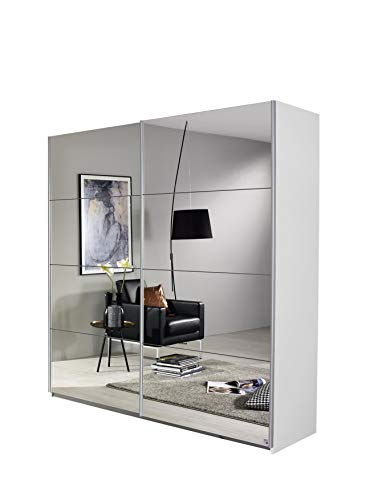 Rauch Möbel Subito Schrank Kleiderschrank Schwebetürenschrank in Weiß mit Spiegel 2-türig inkl. Zubehörpaket Basic 2 Kleiderstangen, 2 Einlegeböden BxHxT 181x197x61 cm