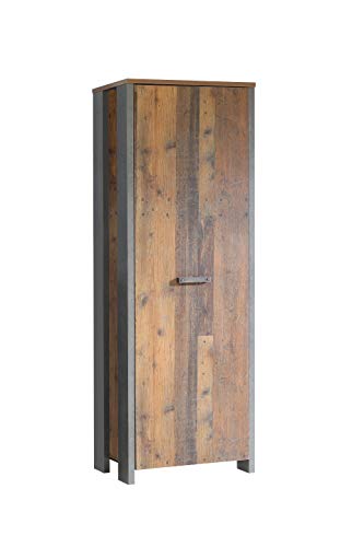 FORTE Clif Kleiderschrank mit 1 Tür, Holzwerkstoff, Old – Wood Vintage/ Betonoptik Dunkelgrau, 67 x 201,5 x 41,6 cm