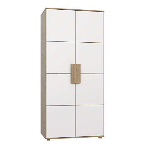 FORTE Arkina Kleiderschrank mit 2 Türen und 1 Einlegeboden, Holzwerkstoff, Artisan Eiche + Weiß, 91,1 x 201,1 x 58 cm
