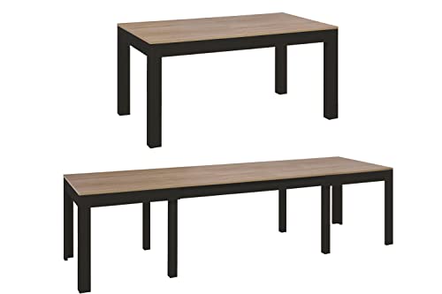 MPS groß praktisch Tisch WENUS 160-300x90x76cm Eiche Craft Schwarz 4-12 Personen Esstisch mit ausziehbarer Tischplatte auf 300 cm Modernes Design Rechteckiger Tisch