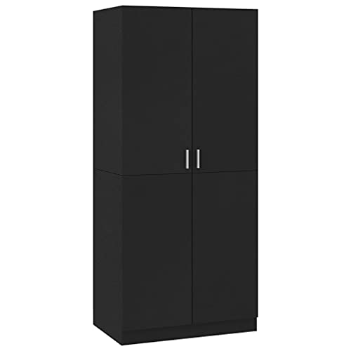 vidaXL Kleiderschrank mit 2 Türen Garderobenschrank Garderobe Schrank Dielenschrank Schlafzimmerschrank Schwarz 80x52x180cm Holzwerkstoff