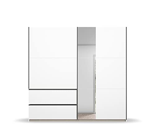 Rauch Möbel Sevilla Schrank Kleiderschrank Schwebetürenschrank, Weiß, Griffleisten graumetallic, 2-türig mit Spiegel, inkl. 2 Kleiderstangen, 2 Einlegeböden BxHxT 218x210x59 cm