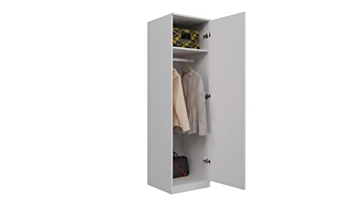 ADGO SD-50 Schmaler Kleiderschrank für Kleidung Schrank hoch Weiß 50x50x180cm Schrank Schlafzimmer, Mehrzweckschrank weiß, Einkammerschrank, Kleiderbügel und Deckenregal(Versand in 2 Paks)