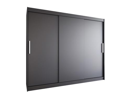Easy4You L2 250 cm Schwarz Schiebetüren Kleiderschrank 250x215x58 cm Schlafzimmermöbel, Aufbewahrung - Mehrzweckschrank - Farbe: Schwarz