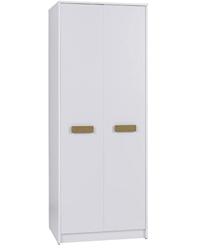 Marmex Grant G13 - Zweitüriger Kleiderschrank 75x195x54 - Garderobe mit Kleiderstangen und Einlegeböden für das Jugendzimmer, Schlafzimmer - Weiß + Riviera Eiche