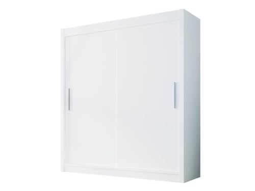 Easy4You D1 150 cm Weiß Schiebetüren Kleiderschrank 150x200x58 cm Schlafzimmermöbel, Aufbewahrung - Mehrzweckschrank - Farbe: Weiß