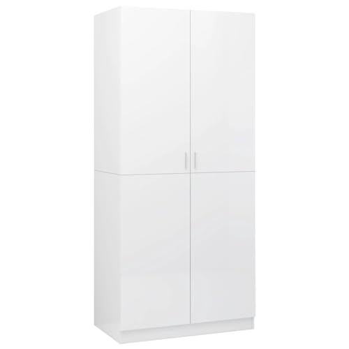 vidaXL Kleiderschrank mit 2 Türen Garderobenschrank Garderobe Schrank Dielenschrank Schlafzimmerschrank Hochglanz-Weiß 80x52x180cm Holzwerkstoff