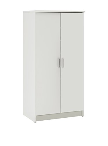 Multifunktions-Kleiderschrank mit zwei Türen mit sechs Einlegeböden, Farbe Weiß, Maße 55 x 108 x 36 cm